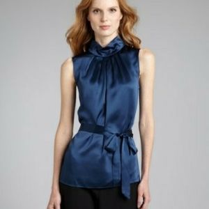 Lafayette 148 Silk Sleeveless Mockneck Blo…